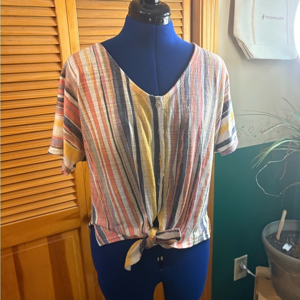 Colorful Striped Tie-Front Women's Top